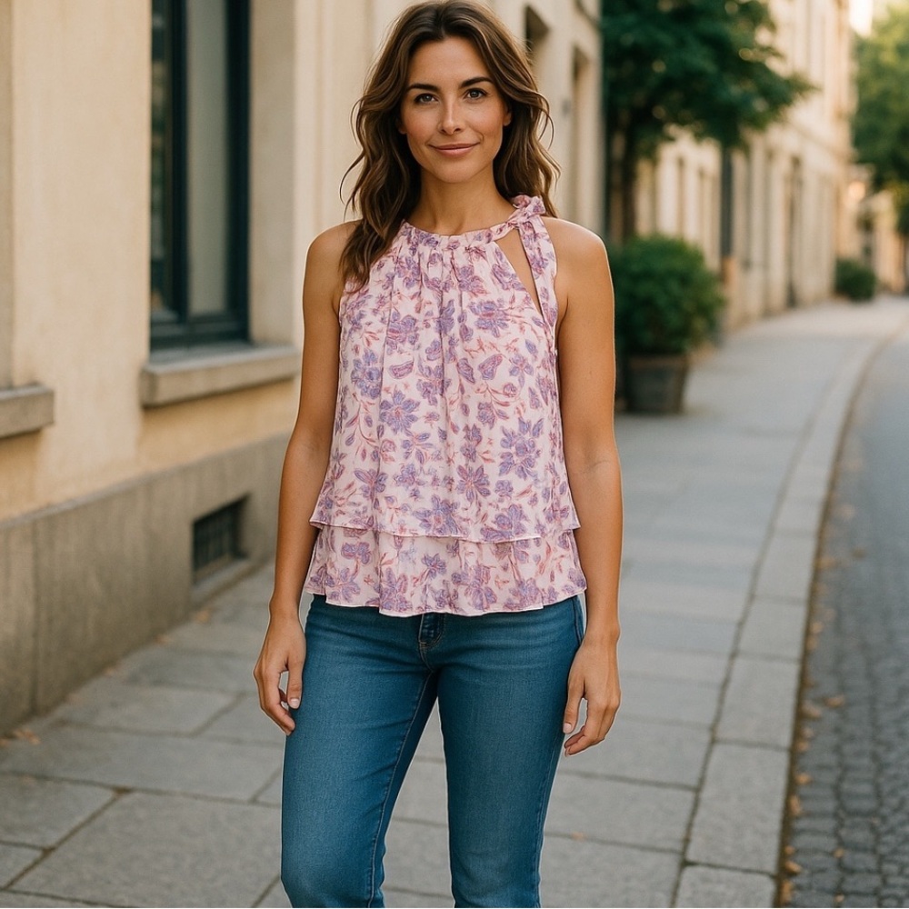 CeCe Ruffle Tiered Floral Halter Blouse - Size Small NWT!